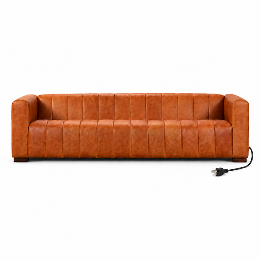 HOUSALY Graphene Heated Leather Sofa for Living Room, 85" 3-Seater Couch with Intelligent Heating
