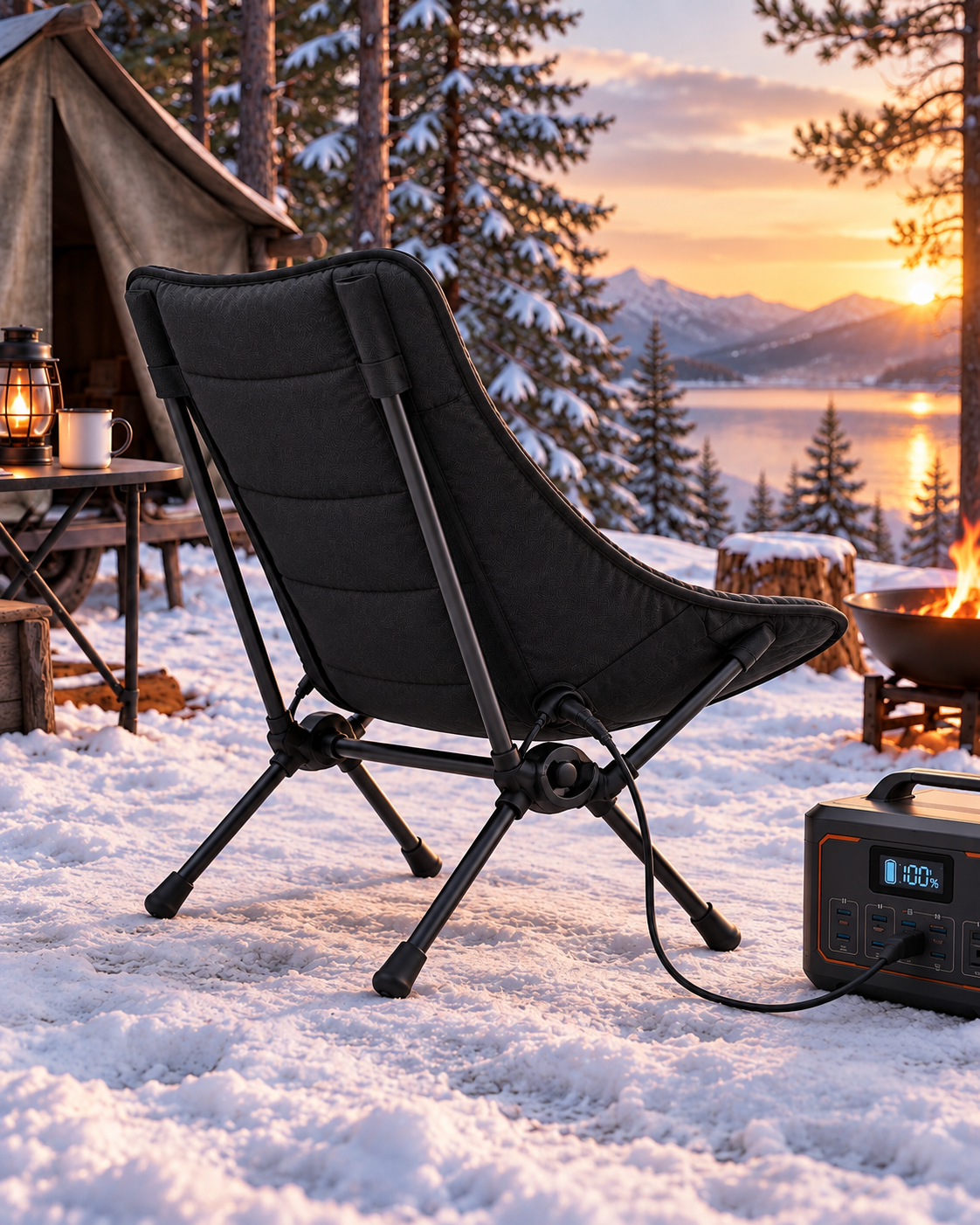 HOUSALY Portable Graphene Heated Camping Chair, Foldable Outdoor Lounge Chair with Intelligent Heating for Camping and Patio