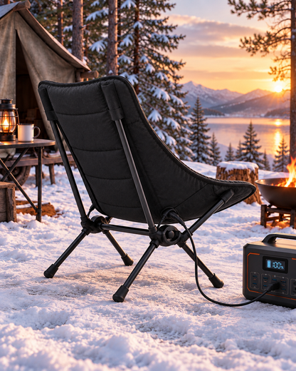 HOUSALY Portable Graphene Heated Camping Chair, Foldable Outdoor Lounge Chair with Intelligent Heating for Camping and Patio