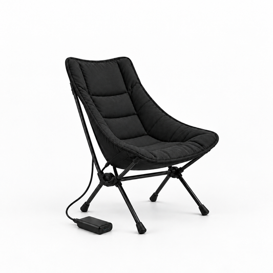 HOUSALY Portable Graphene Heated Camping Chair, Foldable Outdoor Lounge Chair with Intelligent Heating for Camping and Patio